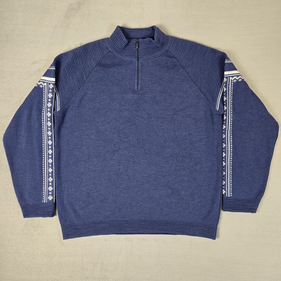 Dale of Norway 1/4 Zip Geilo Sweater Mens Large Blue Fair Isle 100% Wool Ski - Picture 1 of 9